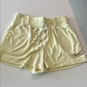 Nike Women's Pale Yellow Terry Drawstring Athletic Shorts